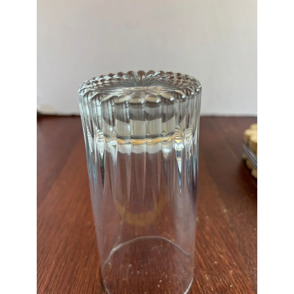 Vintage Clear Glass Highball Tumbler Ribbed Fluted‎ Base Drinking Glass 5.5 Inch